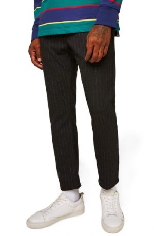 Men's Topman Skinny Fit Crop Stripe Trousers, Size 30 x 34 - Grey Men's Topman Skinny Fit Crop Stripe Trousers, Size 30 x 34 - Grey