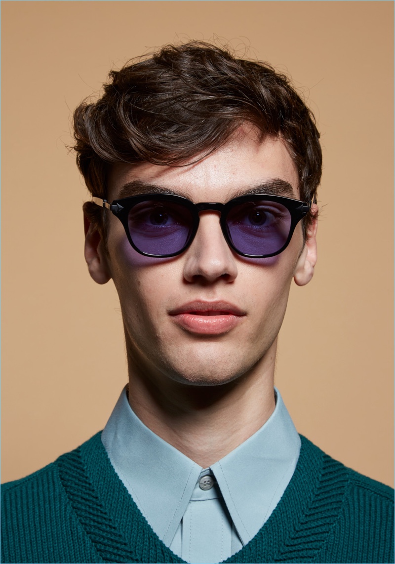 Front and center, Xander Weber dons Monumental by Karen Walker Klee Black with blue tint sunglasses.