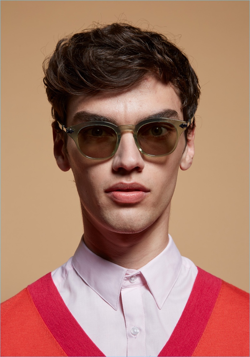 Connecting with Monumental by Karen Walker, Xander Weber wears Klee Green sunglasses.