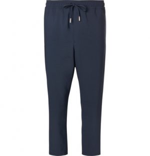 Mr P. - Slim-Fit Cropped Stretch Virgin Wool Drawstring Trousers - Men - Navy Mr P. - Slim-Fit Cropped Stretch Virgin Wool Drawstring Trousers - Navy