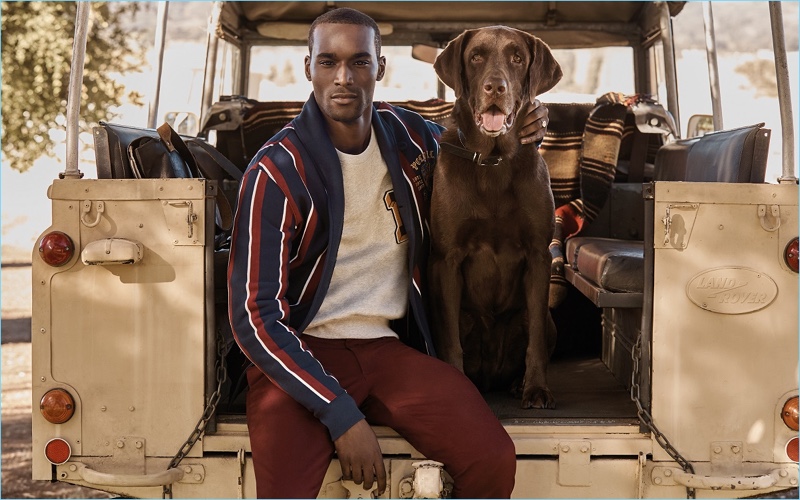 Corey Baptiste models a look from Mr Porter's exclusive POLO Ralph Lauren capsule collection.