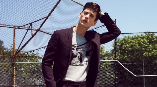 Nate Hill in 'Playing the Field' Nate wears suit Dior Men, sweater and shoes Prada.