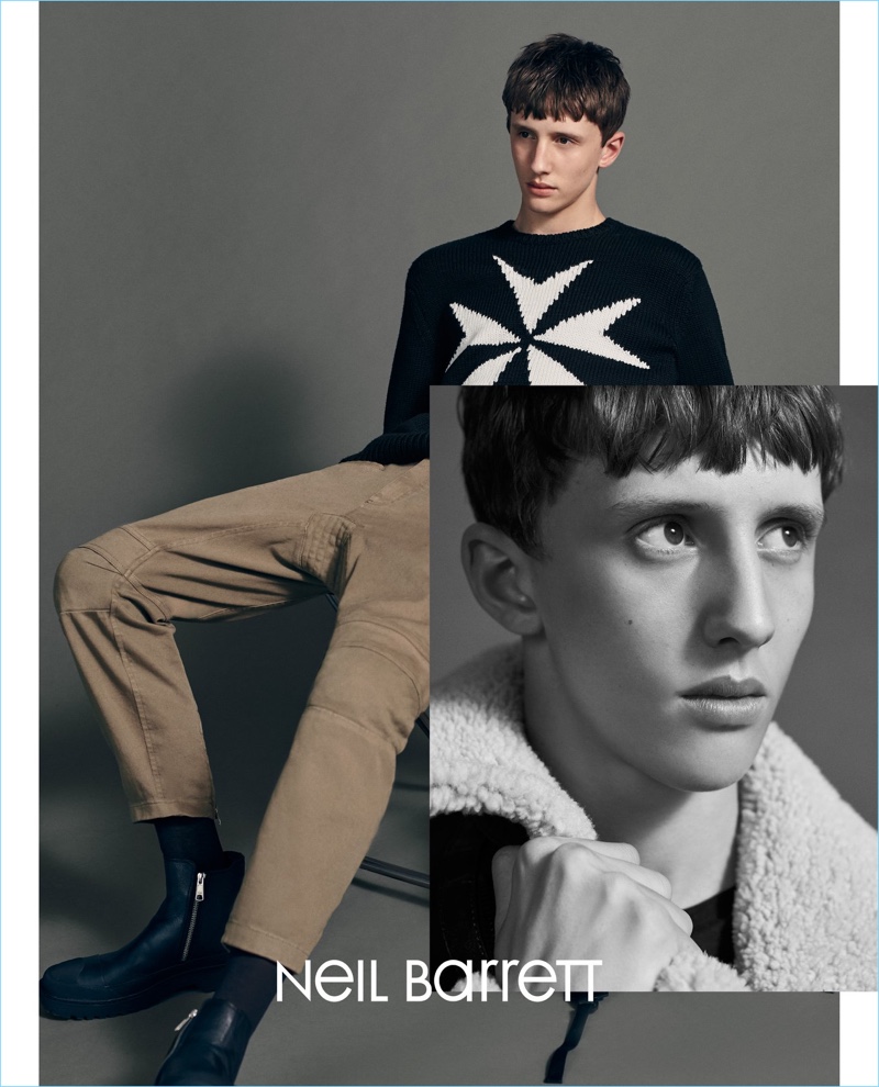 Moises Campelo stars in Neil Barrett's fall-winter 2018 campaign.