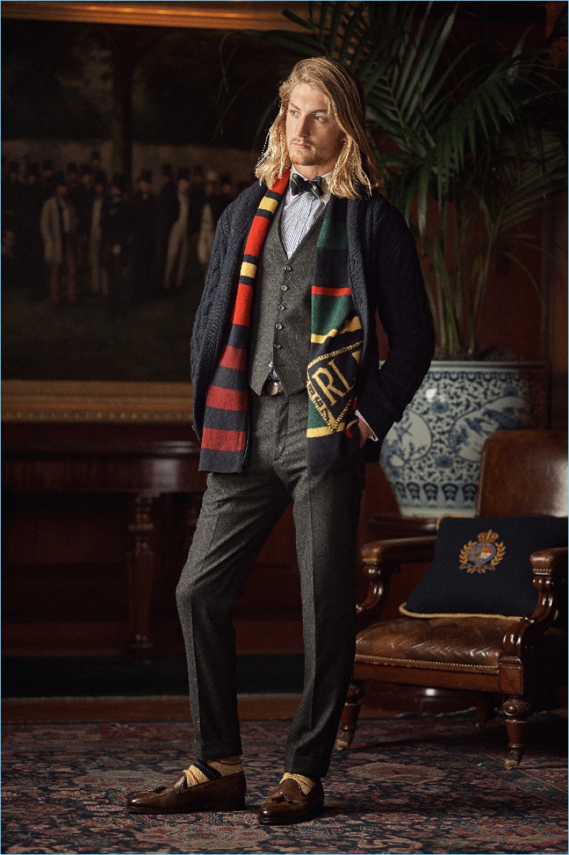 Pat Schmidt dons a grey wool look from POLO Ralph Lauren's fall-winter 2018 collection.