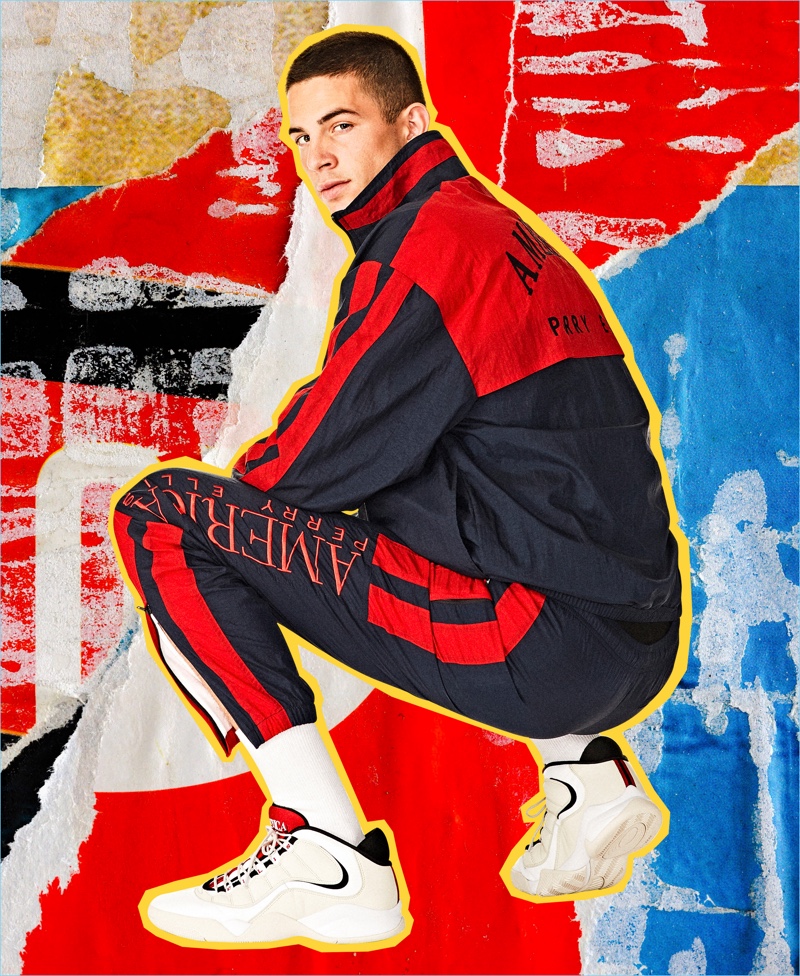 Keegan Rodriguez sports a tracksuit from the Perry Ellis America capsule collection.