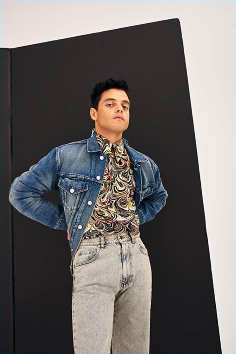 Going casual, Rami Malek wears a Balenciaga denim jacket, Dries Van Noten shirt, and Gucci jeans. » Rami Malek Stars in Mr Porter Shoot, Talks Working with Queen Going casual, Rami Malek wears a Balenciaga denim jacket, Dries Van Noten shirt, and Gucci jeans.
