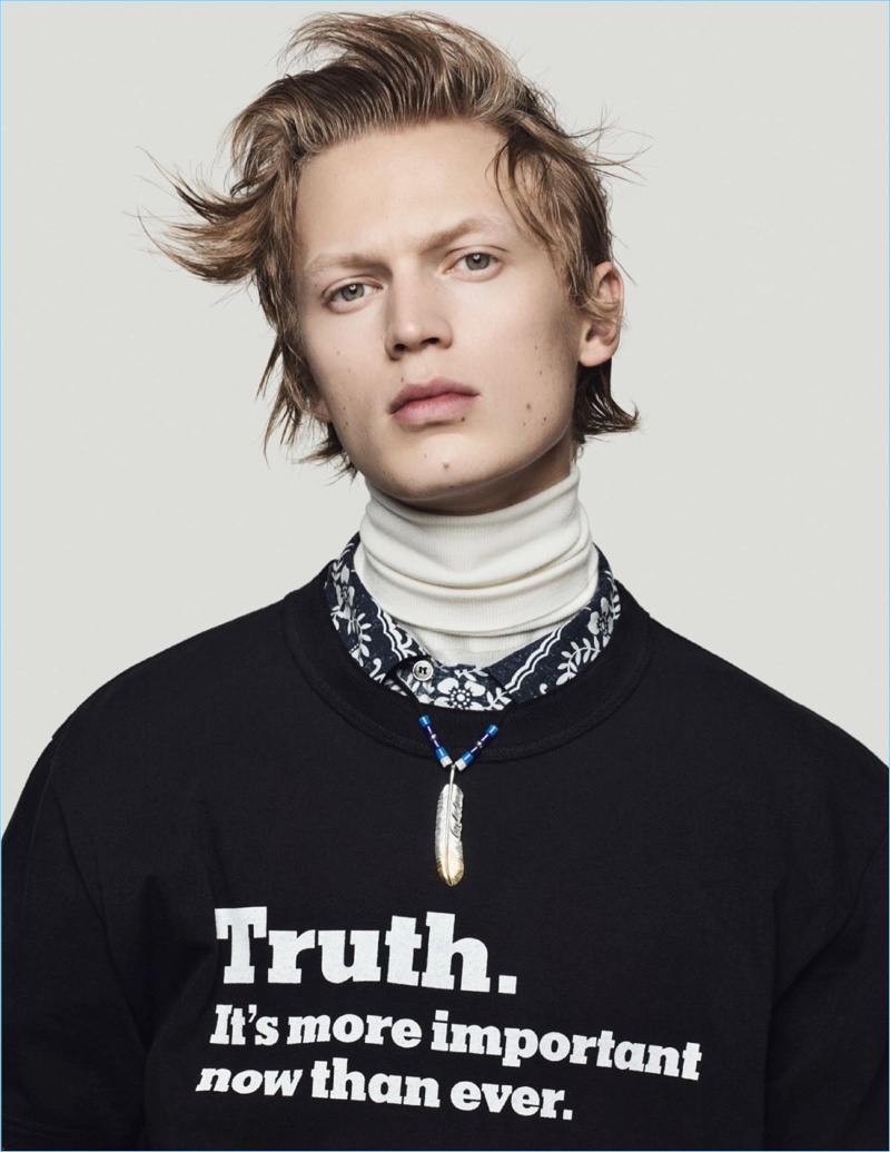 Jonas Glöer stars in Sacai's fall-winter 2018 campaign.