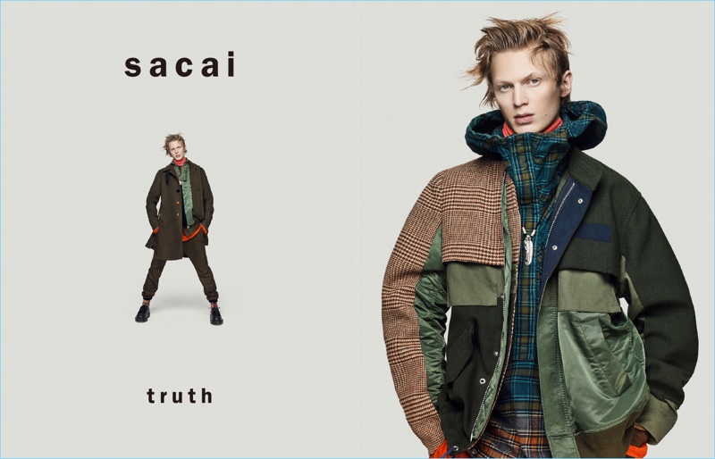 German model Jonas Glöer fronts Sacai's fall-winter 2018 campaign.