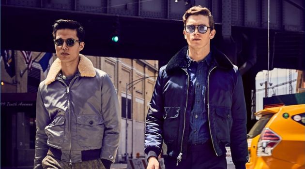 Oli Lacey & Dae Na Don Timeless Outerwear by Todd Snyder Models Dae Na and Oli Lacey sport flight jackets from Todd Snyder.