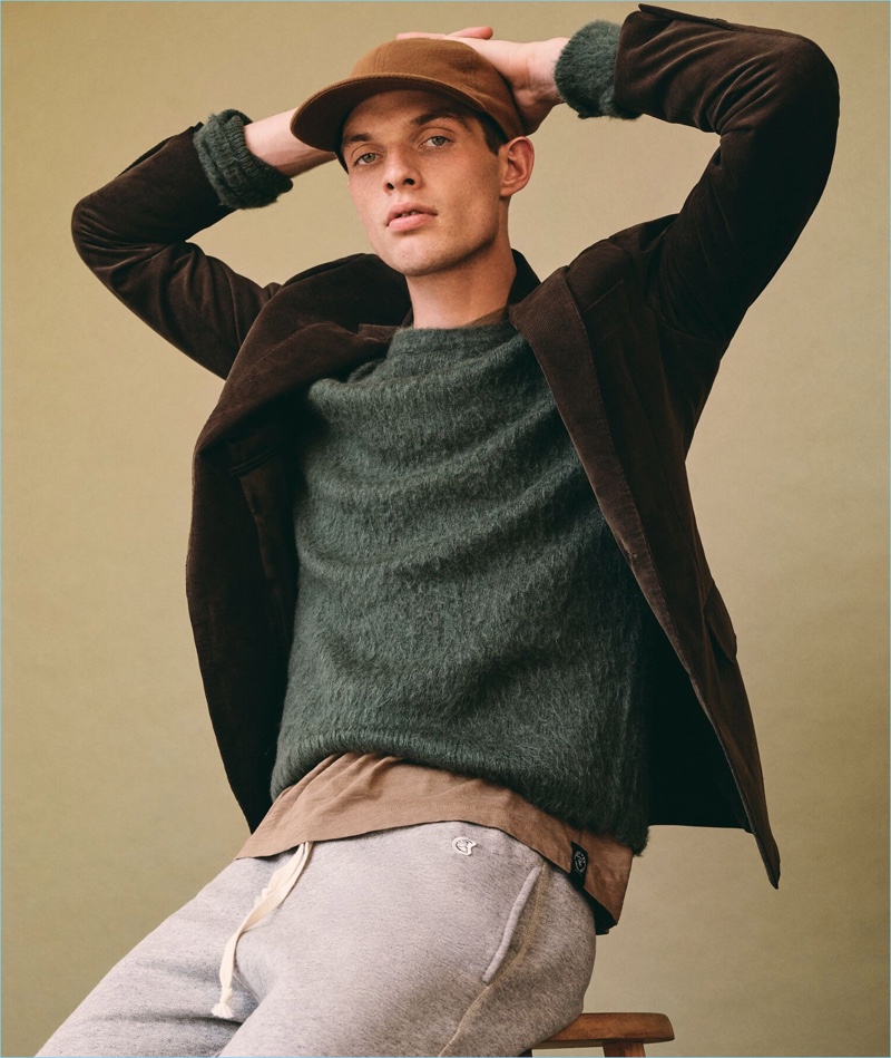 Rocky Harwood sports a brushed Italian wool crewneck sweater from Todd Snyder.