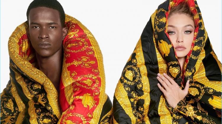 Salomon Diaz and Gigi Hadid front the Versace Eros Flame fragrance campaign.