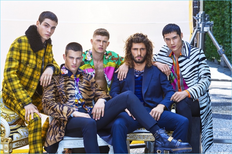 Models Federico Spinas, Ljubisa Grujic, Danny Blake, Alex Libby, and Hao Yun Xiang don Versace for GQ China.