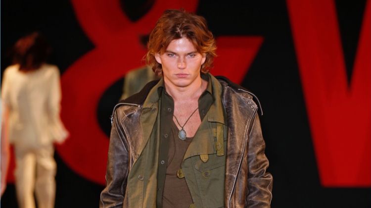 Jordan Barrett models a military-inspired look from Zadig & Voltaire's spring-summer 2019 men's collection.