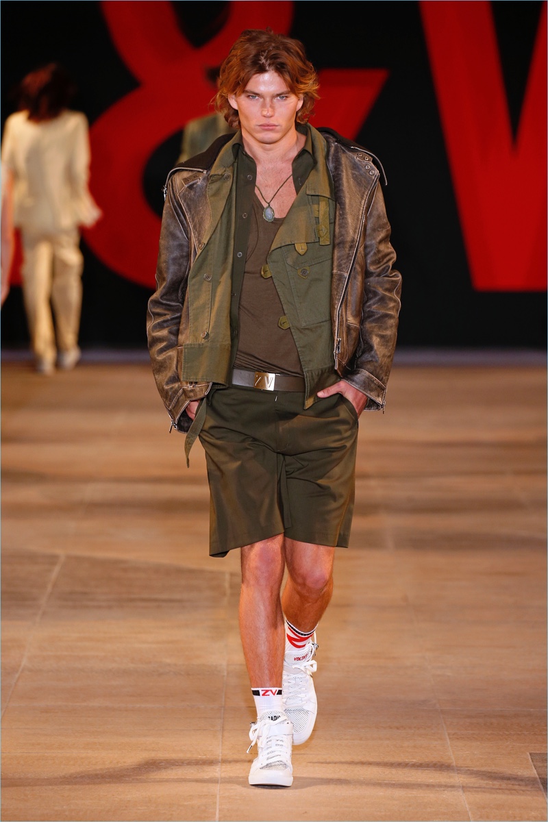 Jordan Barrett models a military-inspired look from Zadig & Voltaire's spring-summer 2019 men's collection.