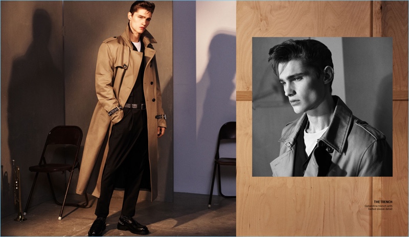 Lukas Marschall dons a trench from Zara Man's fall 2018 campaign collection.