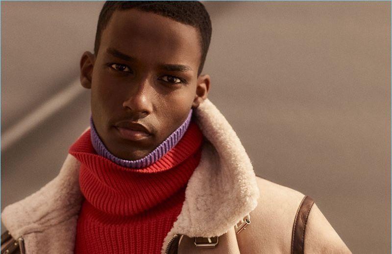 Mahad Musse Makes a 'Shearling Statement' for Zara Mahad Musse dons a shearling aviator jacket and knit turtleneck sweaters from Zara Man.