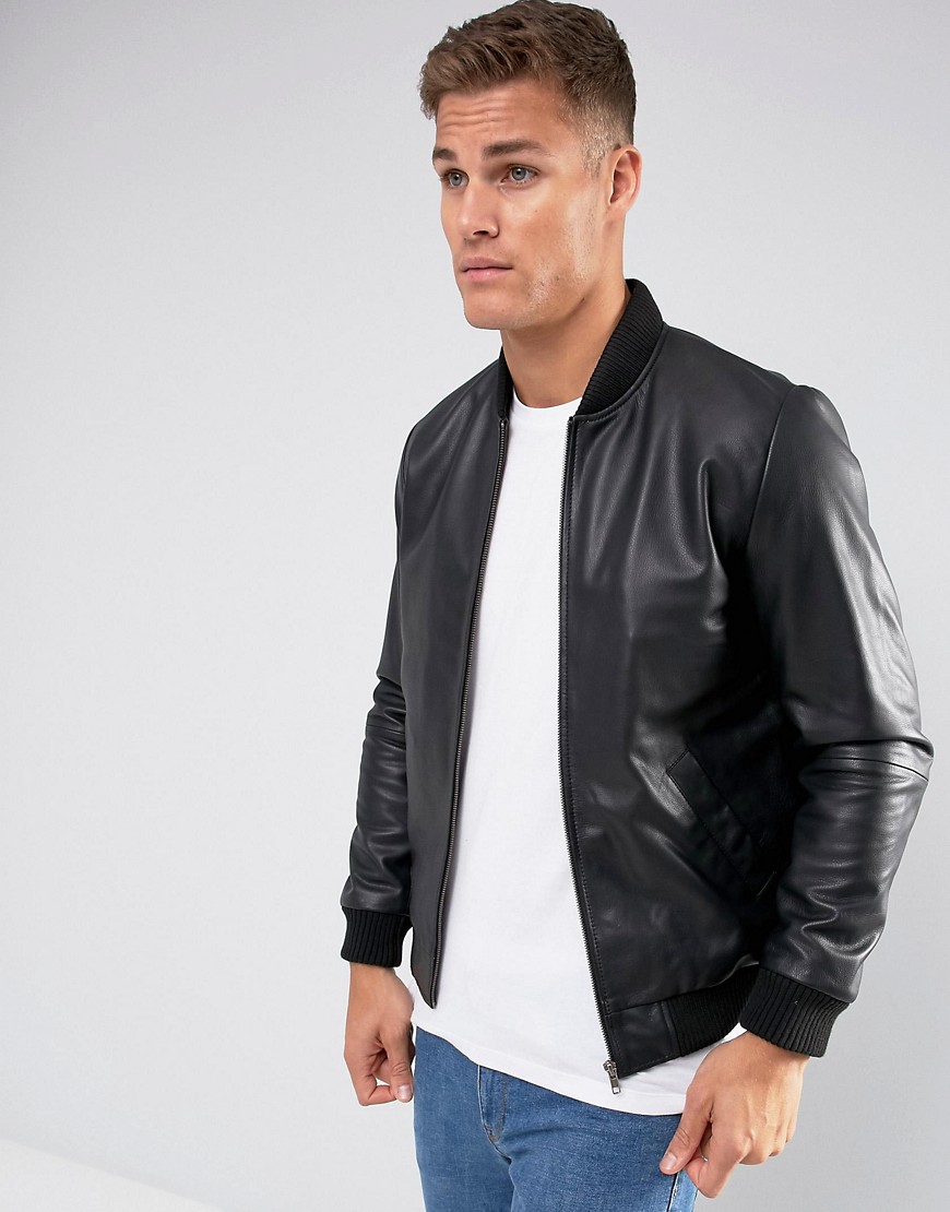 ASOS DESIGN leather bomber jacket in black – Black | The Fashionisto