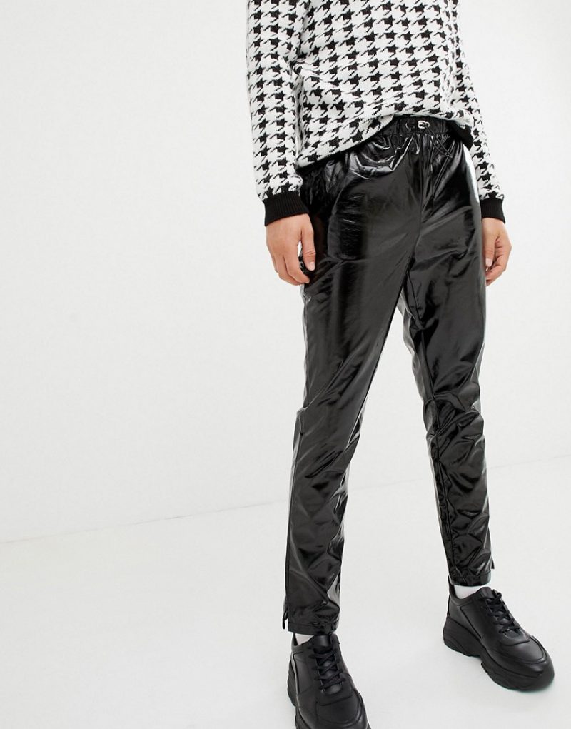 black vinyl joggers