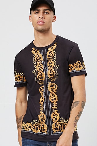 black and gold graphic tee mens