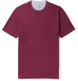 Brunello Cucinelli - Slim-Fit Layered Cotton-Jersey T-Shirt - Men - Plum Brunello Cucinelli - Slim-Fit Layered Cotton-Jersey T-Shirt - Plum