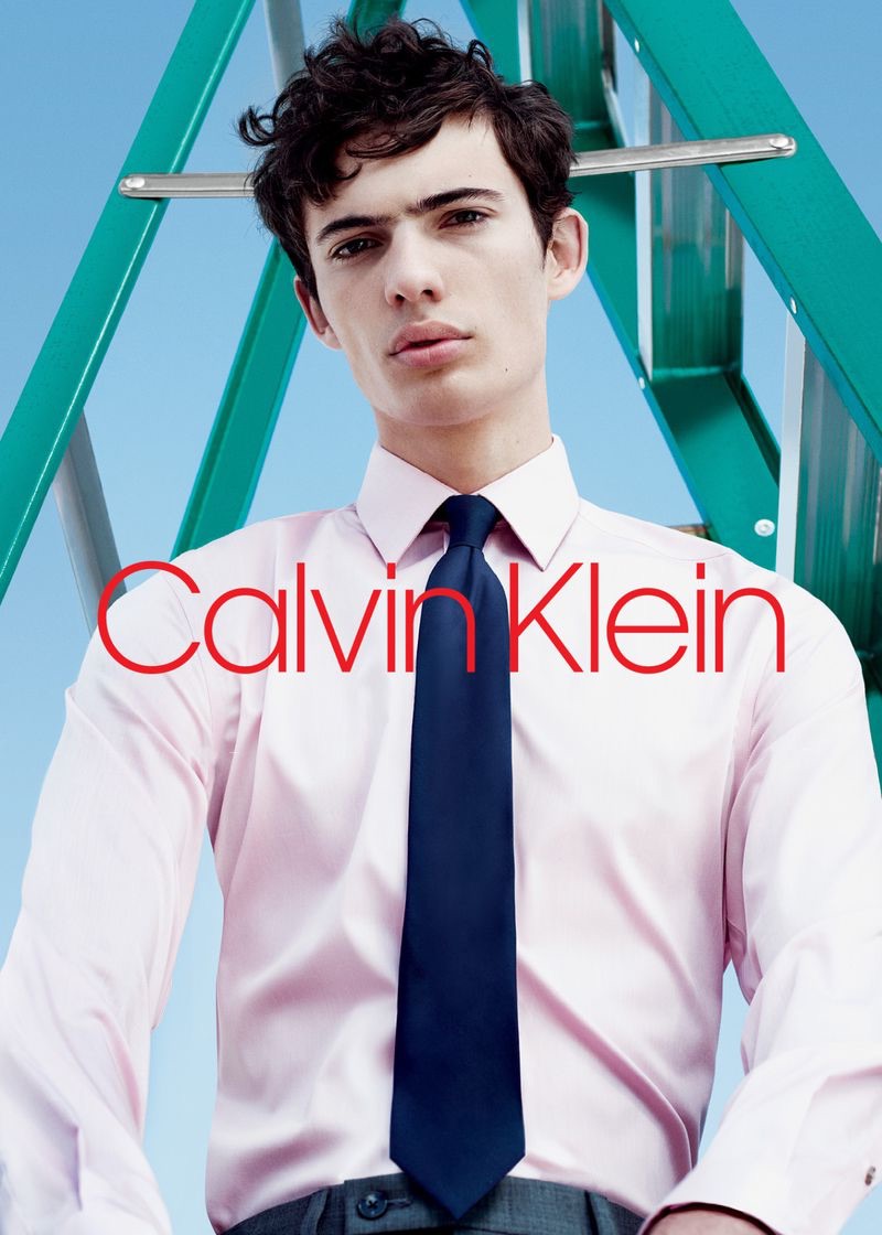 Piero Mendez is pictured in a pink shirt for Calvin Klein's fall-winter 2018 men's campaign.