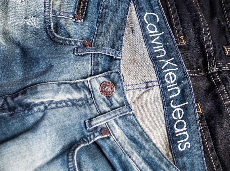 Calvin Klein Jeans logo on denim jeans