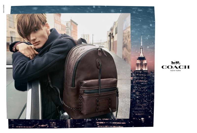 William Grant sports Coach's Academy backpack with whipstitch for its holiday 2018 campaign.