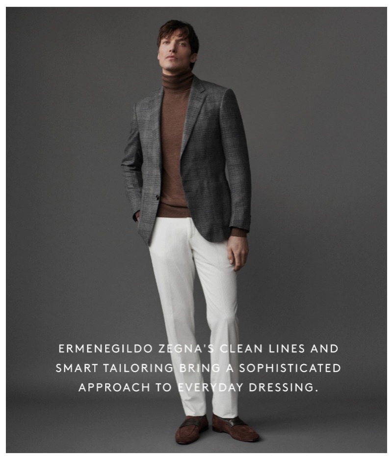 A smart vision, Michael Gandolfi wears tailored separates from Ermenegildo Zegna.