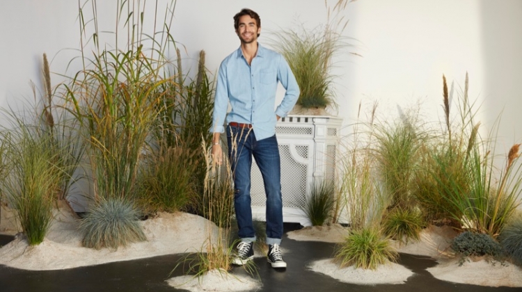 Nicolas Simoes dons a denim look from Esprit's spring-summer 2019 men's collection.