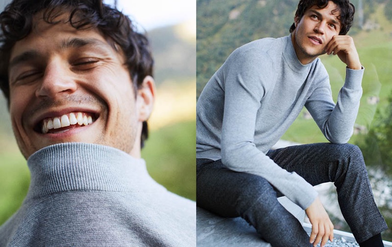 Miles McMillan sports a mock turtleneck sweater from H&M.