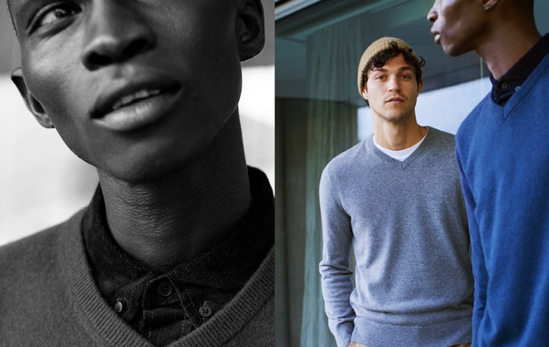 Fernando Cabral and Miles McMillan sports v-neck cashmere sweaters from H&M.