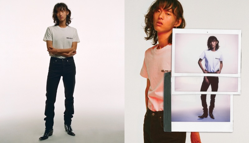 Sporting a t-shirt and jeans, David Yang rocks Helmut Lang.