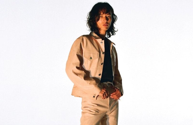 Basic Instinct: David Yang Sports Helmut Lang for Barneys Embracing monochromatic style, David Yang models Helmut Lang.