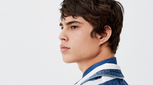 Louis Baines Rocks Denim Style for Pull & Bear Louis Baines sports a striped denim jacket by Pull & Bear.