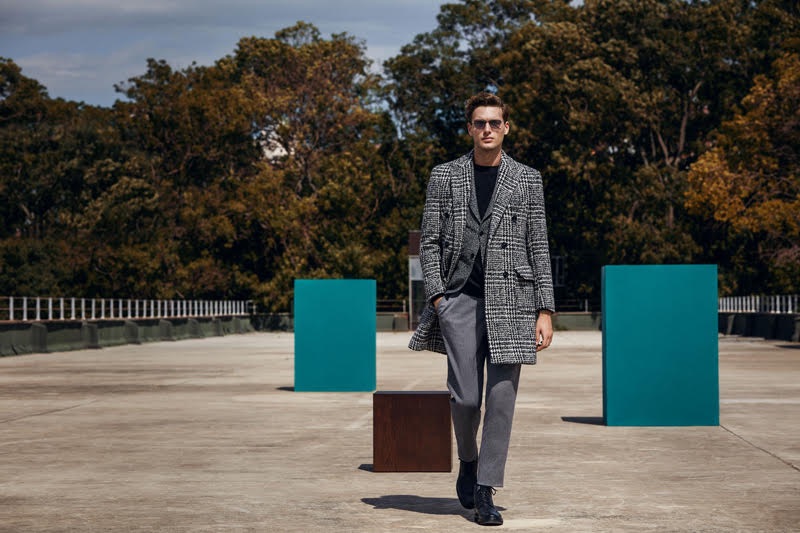Nikola Jovanovic dons smart tailored separates from Lufian's fall-winter 2018 collection.