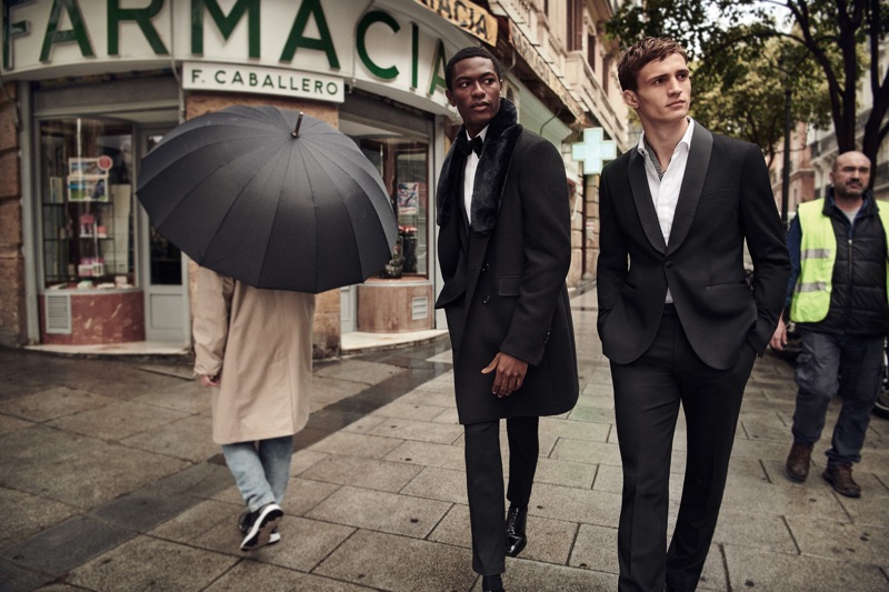 Models Hamid Onifade and Julian Schneyder star in Mango Man's holiday 2018 campaign.