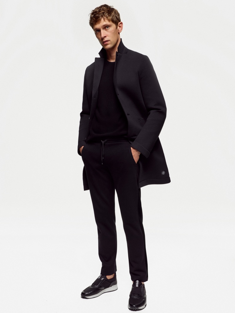 Mathias Lauridsen wears an all-black look from Marc O'Polo's Black Fashion Week capsule collection.