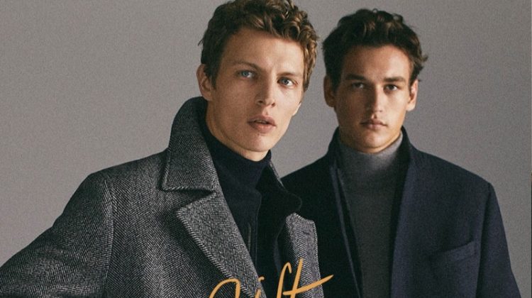 Models Tim Schuhmacher and Jegor Venned star in Massimo Dutti's holiday 2018 gift guide.