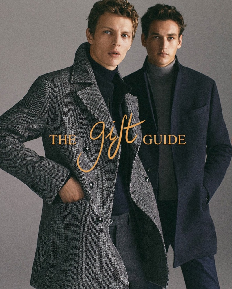 Models Tim Schuhmacher and Jegor Venned star in Massimo Dutti's holiday 2018 gift guide.