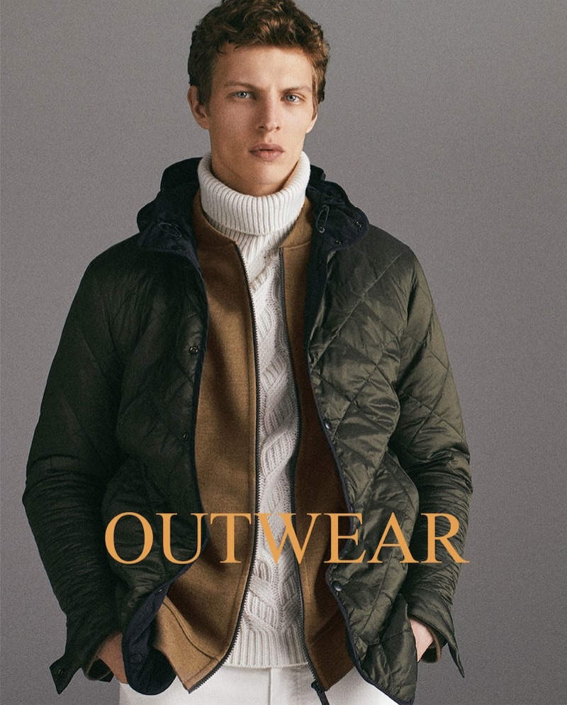 Tim Schuhmacher sports outerwear for Massimo Dutti's holiday 2018 gift guide.