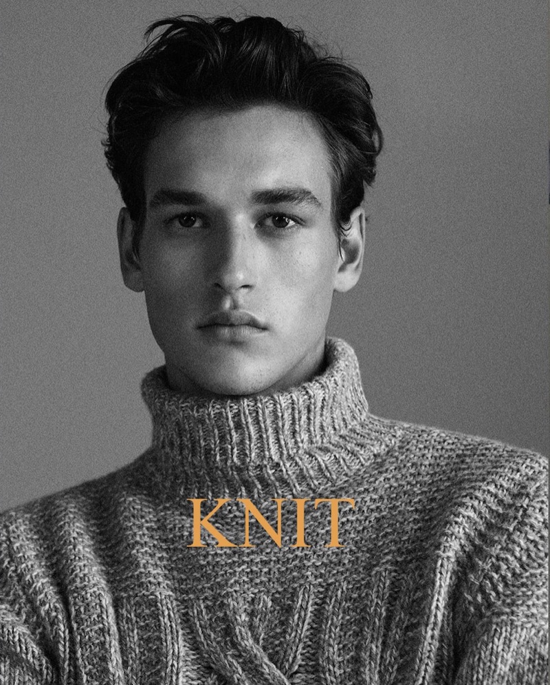 Jegor Venned dons a turtleneck sweater for Massimo Dutti's holiday 2018 gift guide.