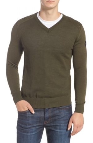 Men's Canada Goose Mcleod V-Neck Regular Fit Merino Wool Sweater, Size Small - Green Men's Canada Goose Mcleod V-Neck Regular Fit Merino Wool Sweater, Size Small - Green