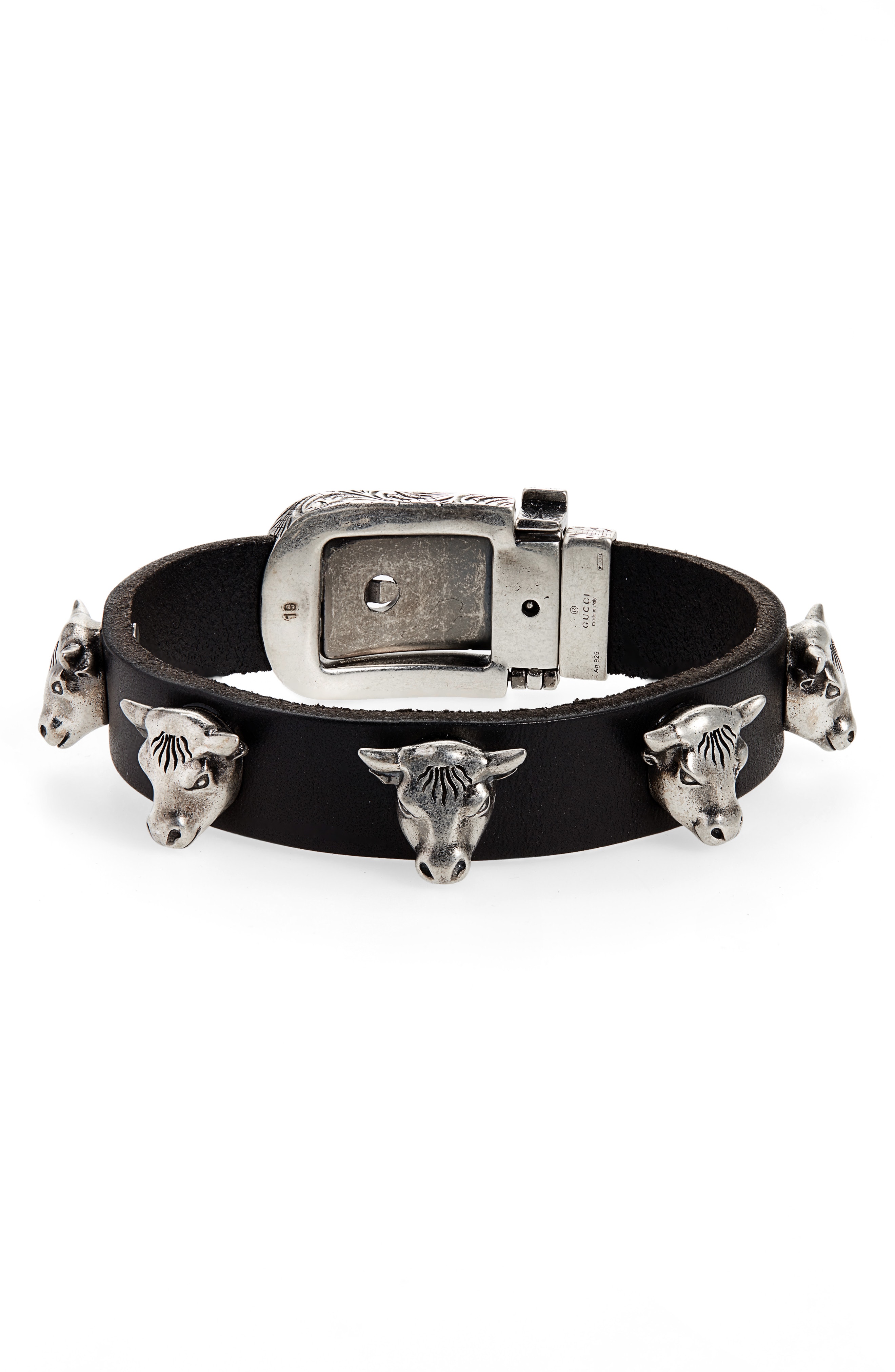 Men’s Gucci Sterling Silver Stud Leather Bracelet | The Fashionisto