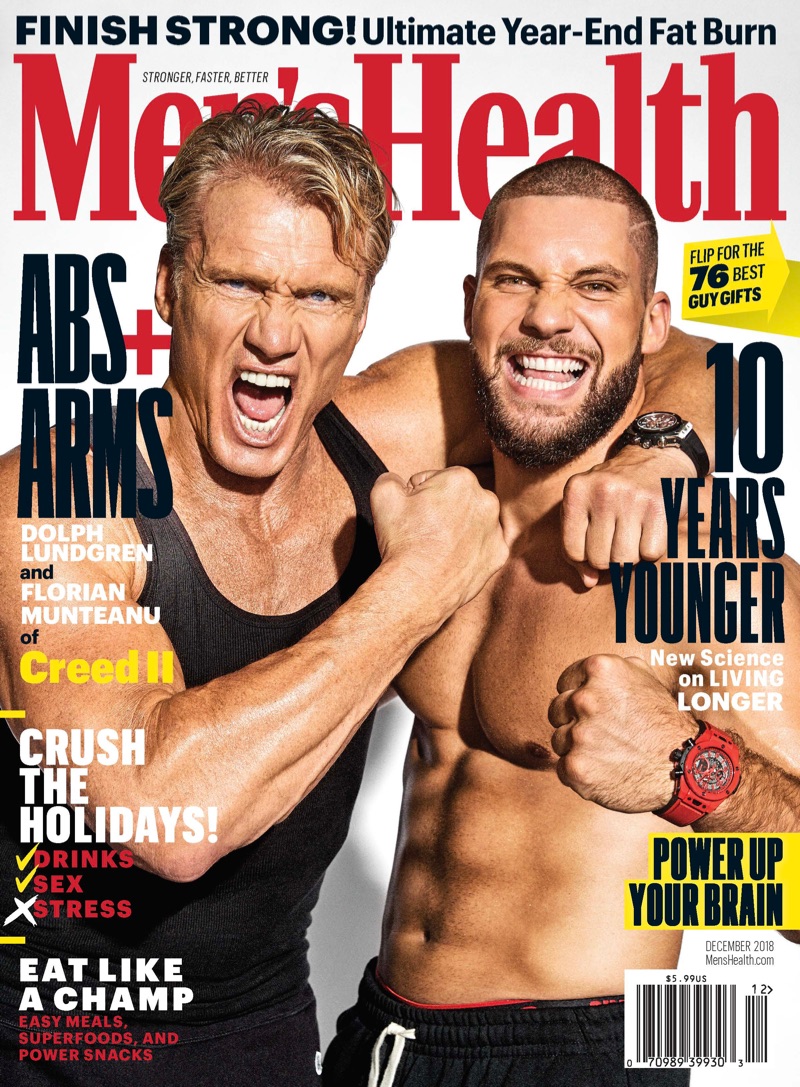 Dolph Lundgren and Florian Munteanu cover the December 2018 issue of Men's Health.