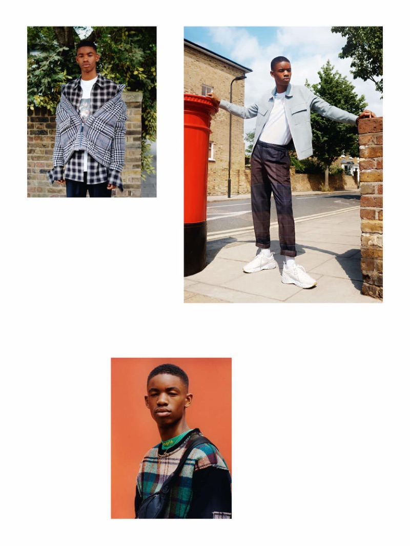 From top left: A KIND OF GUISE jacket £515 and trousers £165, SOLID HOMME shirt £325, PALM ANGELS T-shirt £200, STEPHEN WEBSTER x THAMES chain necklace £600 and pendant necklace £940; SOLID HOMME jacket £810, PAL ZILERI T-shirt £190, STEPHAN SCHNEIDER trousers £175, STEPHEN WEBSTER x THAMES chain necklace £600 and pendant necklace £940, NIKE socks £12.95, ACNE STUDIOS sneakers £390; VIVIENNE WESTWOOD sweater £410, PALM ANGELS T-shirt £200, STELLA McCARTNEY bag £330, STEPHEN WEBSTER x THAMES chain necklace £600 and pendant necklace £940