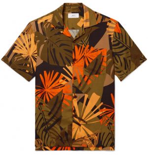Mr P. - Camp-Collar Printed Woven Shirt - Army green Mr P. - Camp-Collar Printed Woven Shirt - Army green