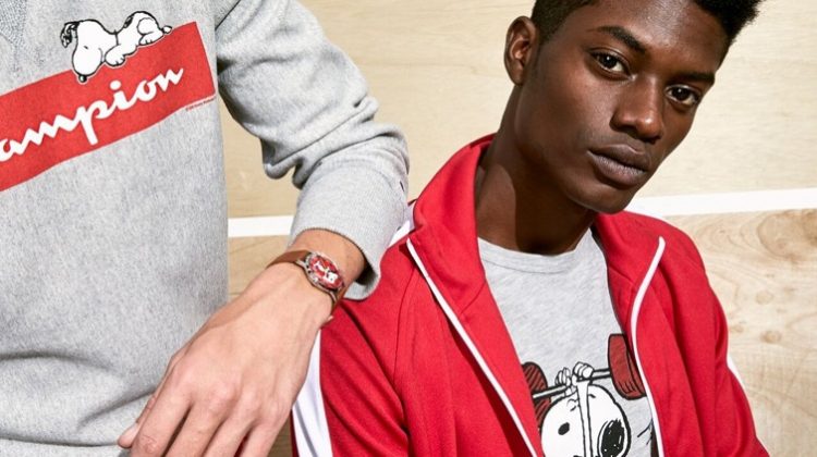 Todd Snyder collaborates with Peanuts, Champion, and Timex for a new collection.