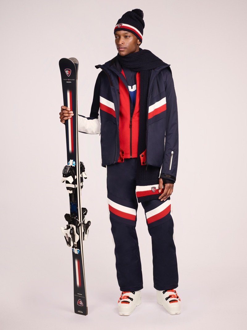 Oliver Kumbi models a look from the 2018 Tommy x Rossignol collection.