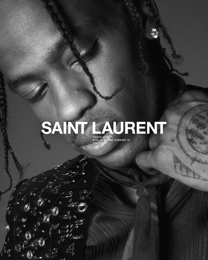 Ready for his close-up, Travis Scott stars in Saint Laurent's spring-summer 2019 campaign.