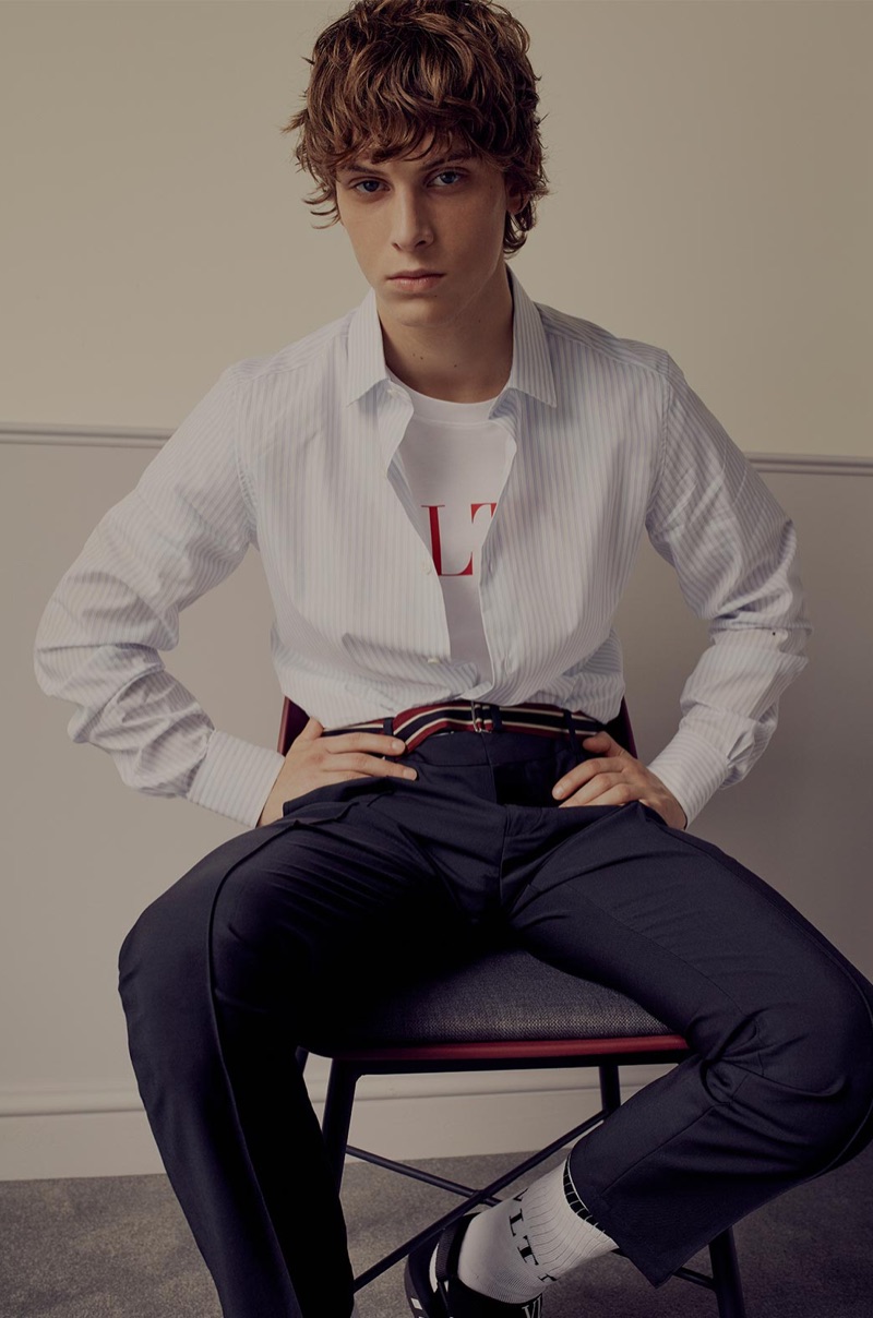 Front and center, Serge Sergeev rocks a Valentino striped shirt, logo-print t-shirt, tailored trousers, and sports socks. » Serge Sergeev is the Valentino Man for Matches Fashion Front and center, Serge Sergeev rocks a Valentino striped shirt, logo-print t-shirt, tailored trousers, and sports socks.